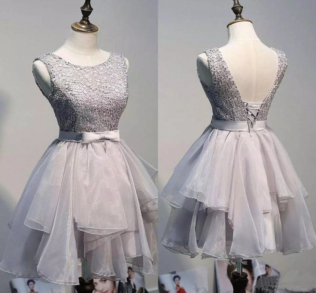 Homecoming Dress Sexy Silver Lace-up Short Prom Dress Party Dress Homecoming Dress BabaMila