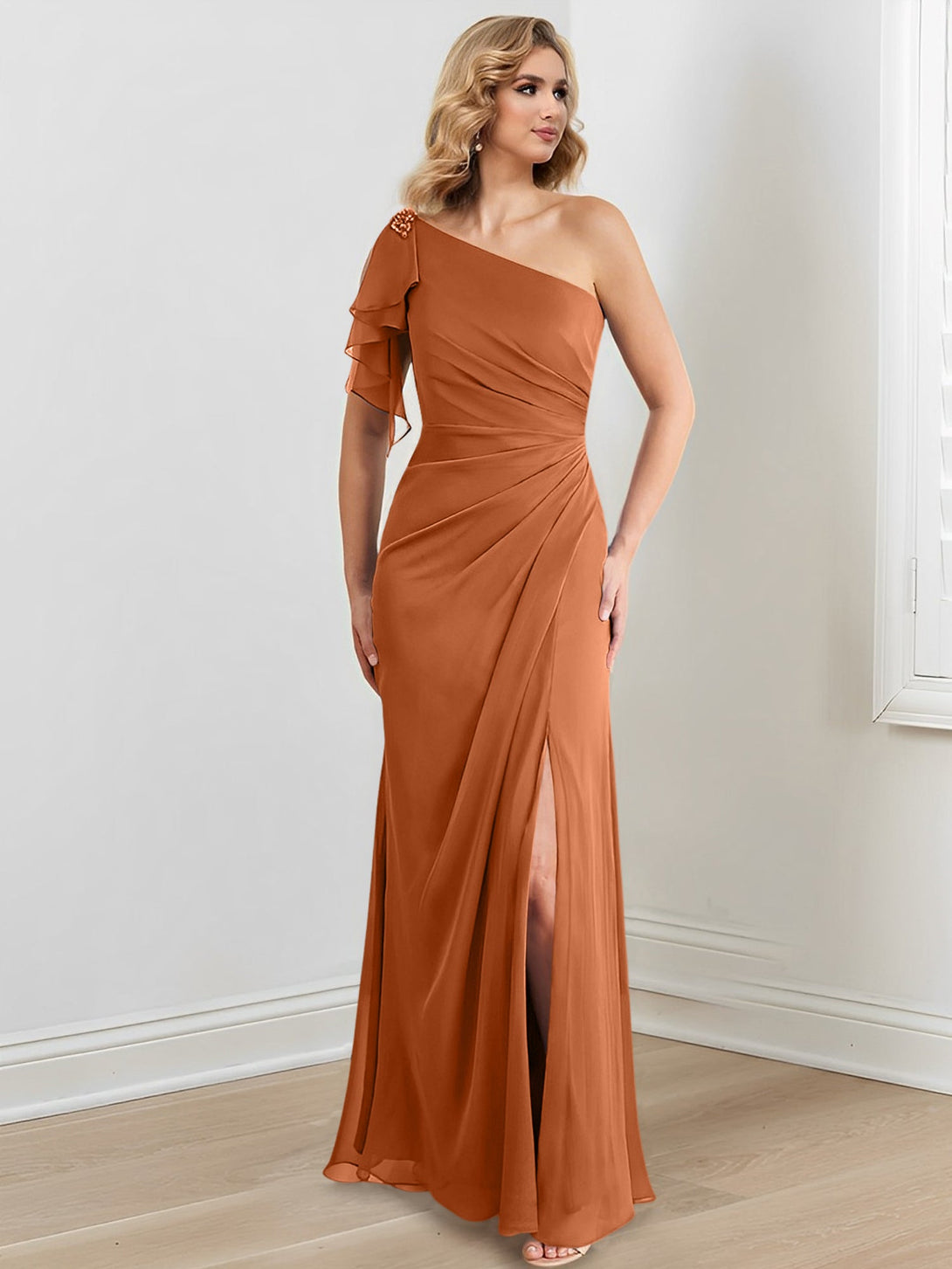 Sheath/Column One-Shoulder Floor-Length Mother Of The Bride Dresses BabaMila