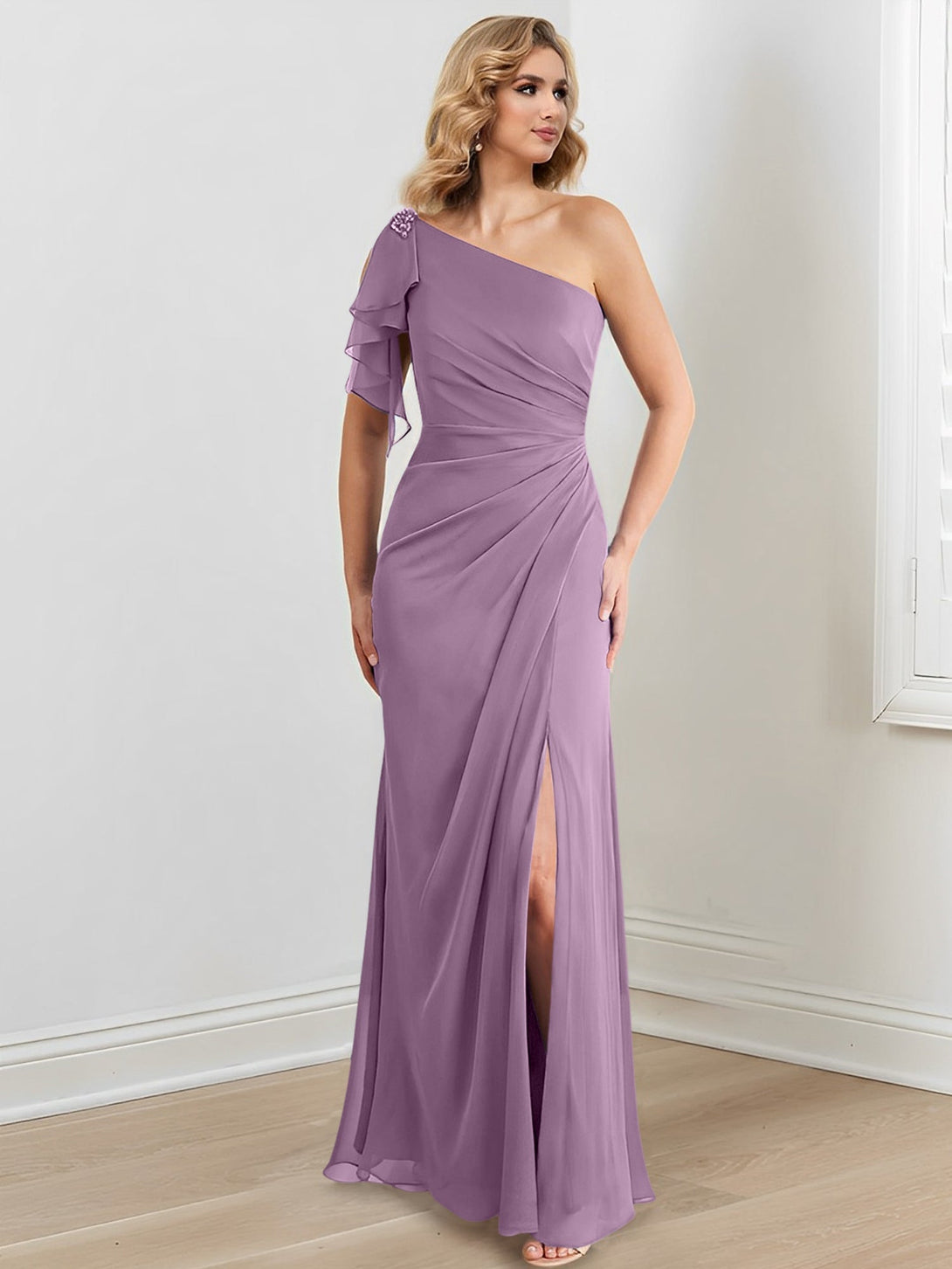 Sheath/Column One-Shoulder Floor-Length Mother Of The Bride Dresses BabaMila