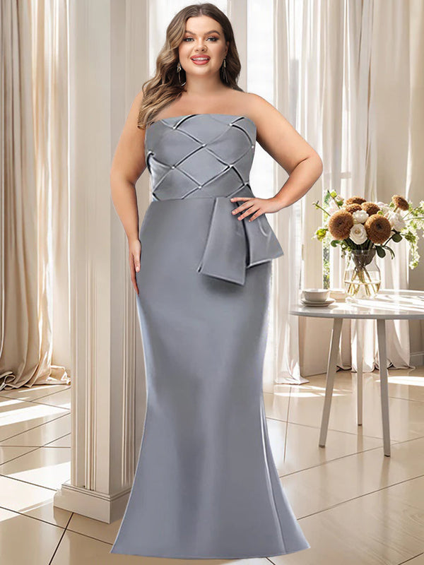 Trumpet/Mermaid Strapless Sleeveless Floor-Length Plus Size Mother Of The Bride Dresses With Bowknot BabaMila