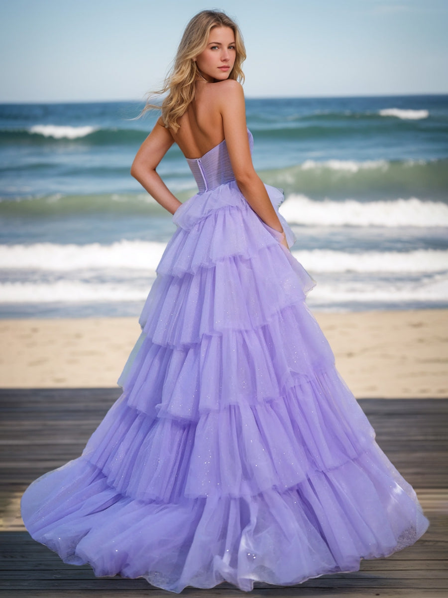 A-Line/Princess Strapless Sleeveless Sweet Prom Dresses with Ruffles/Flower BabaMila