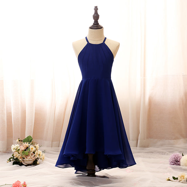 Halter Spaghetti Straps Tea-Length Chiffon Girls Birthday Dresses With Pleated Girls Gidiondress