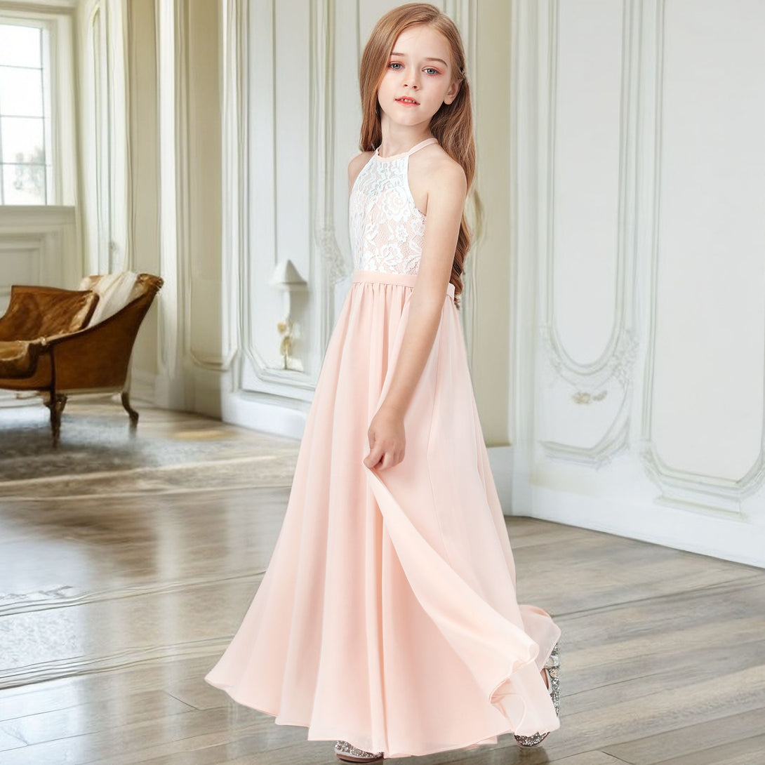 Lace Chiffon Junior Bridesmaid Dress For Child Birthday Evening Dress With Belt Gidiondress