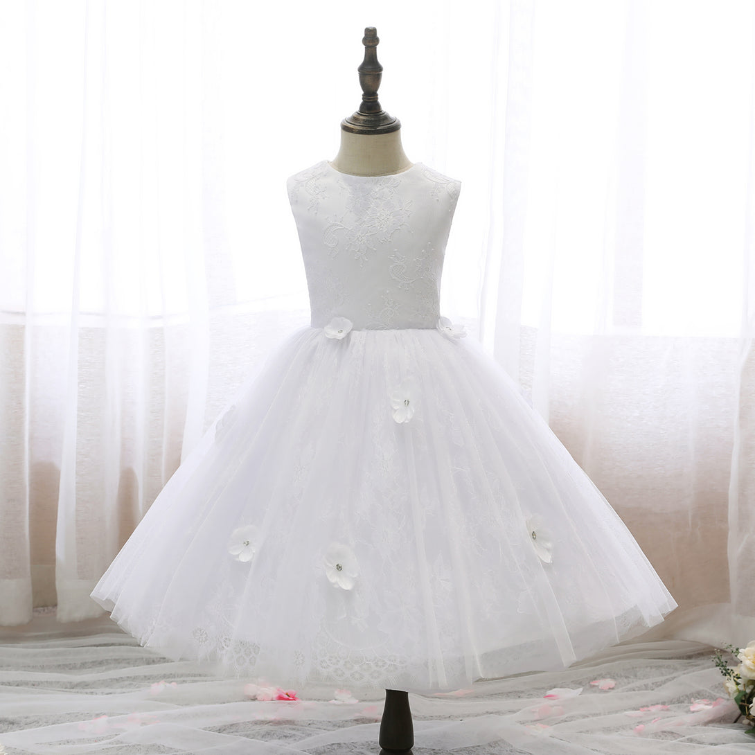 Boat Neck Sleeveless Knee-Length Lace/Satin/Tulle Flower Girl Dresses With 3D Flower Girls Gidiondress