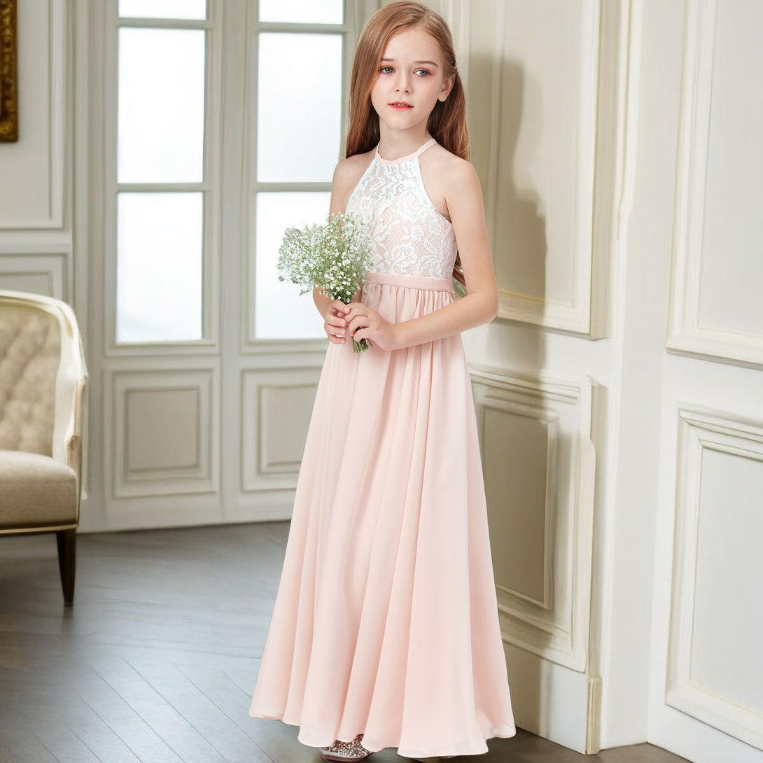 Lace Chiffon Junior Bridesmaid Dress For Child Birthday Evening Dress With Belt Gidiondress