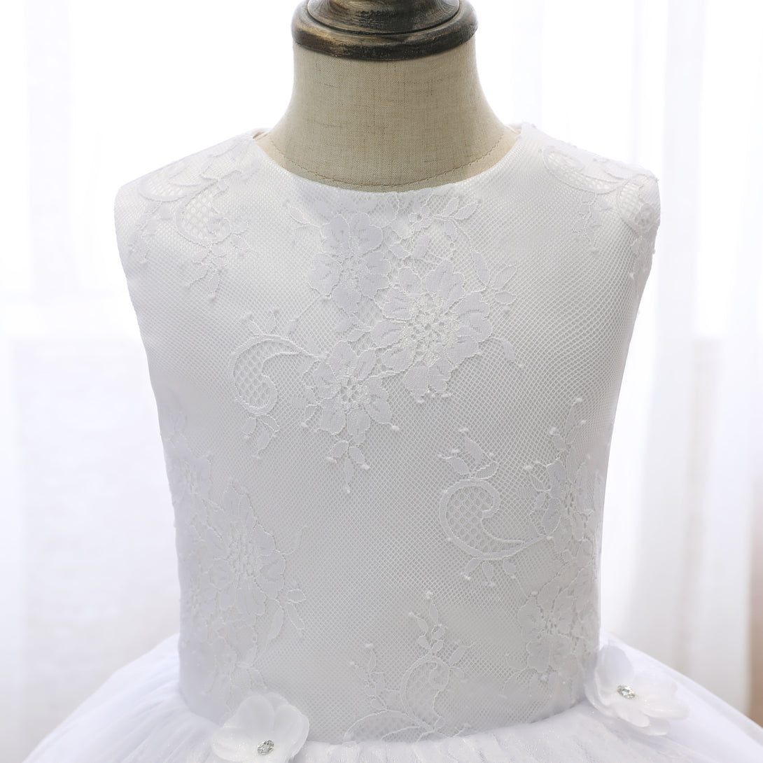 Boat Neck Sleeveless Knee-Length Lace/Satin/Tulle Flower Girl Dresses With 3D Flower Girls Gidiondress