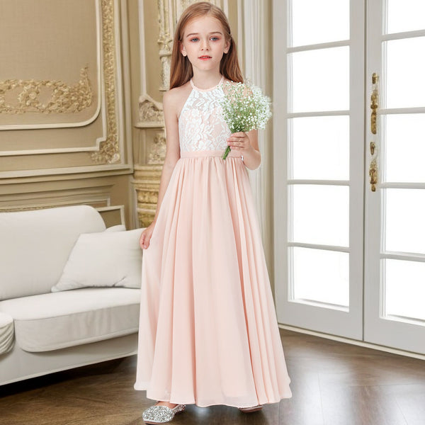 Lace Chiffon Junior Bridesmaid Dress For Child Birthday Evening Dress With Belt Gidiondress