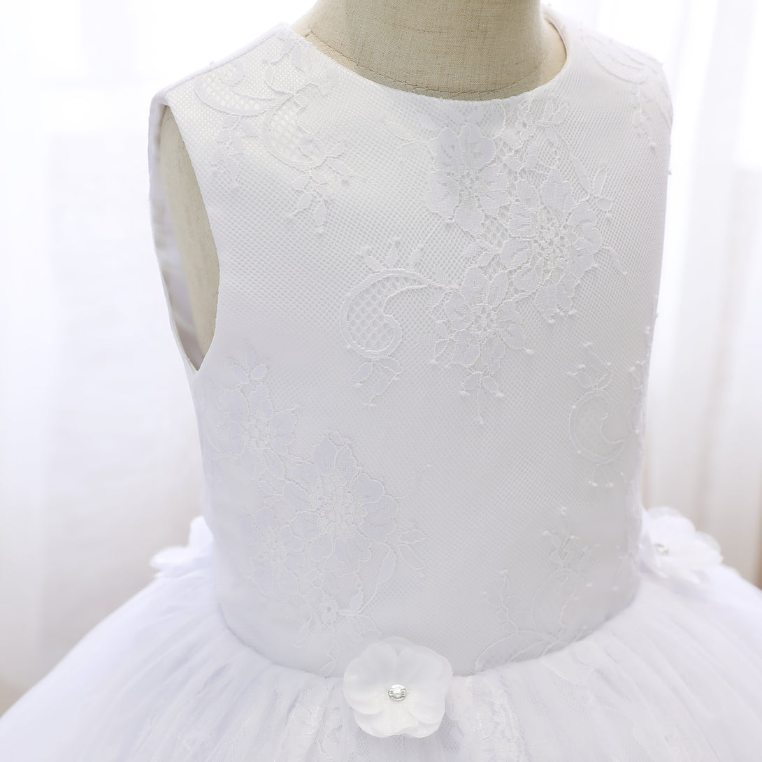 Boat Neck Sleeveless Knee-Length Lace/Satin/Tulle Flower Girl Dresses With 3D Flower Girls Gidiondress
