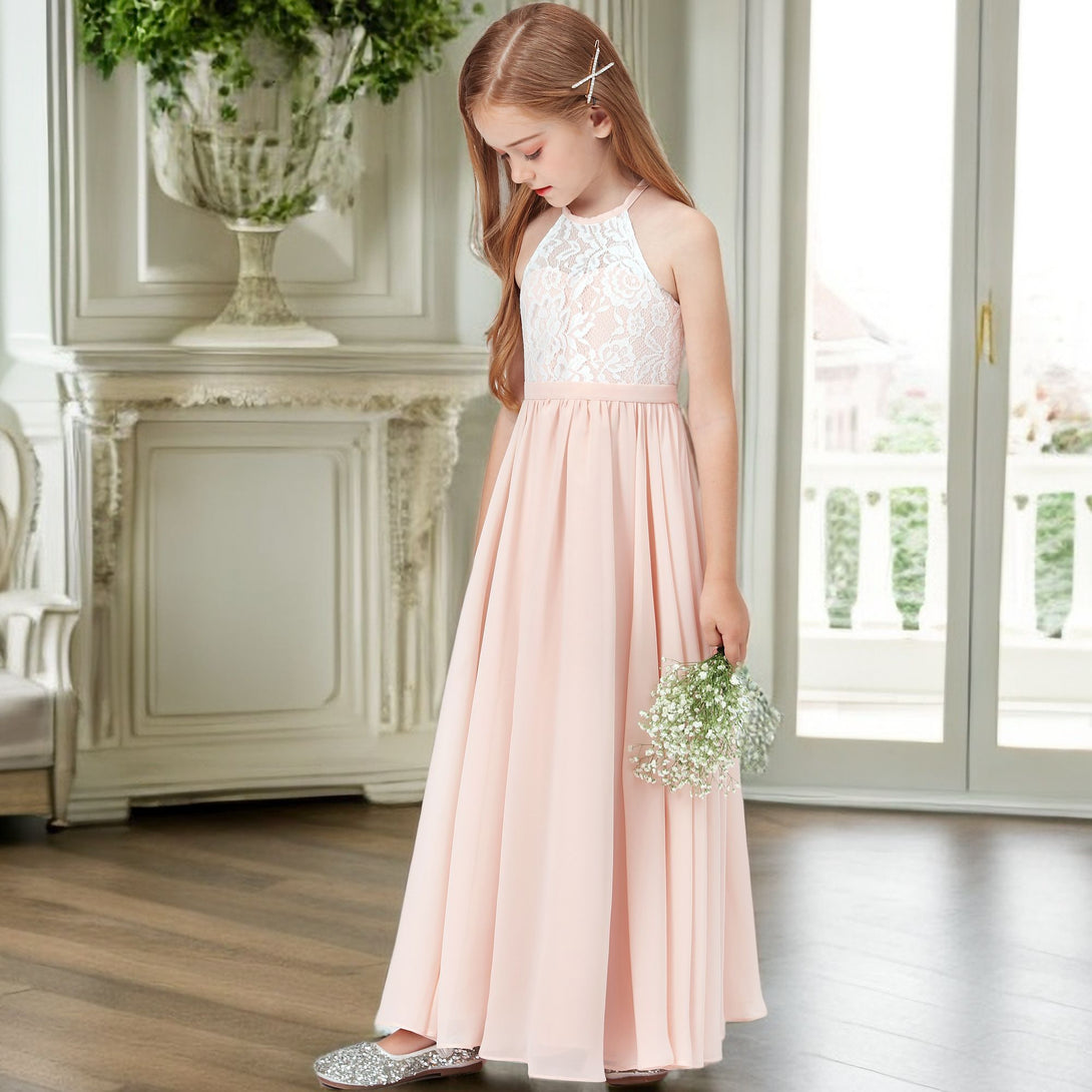 Lace Chiffon Junior Bridesmaid Dress For Child Birthday Evening Dress With Belt Gidiondress