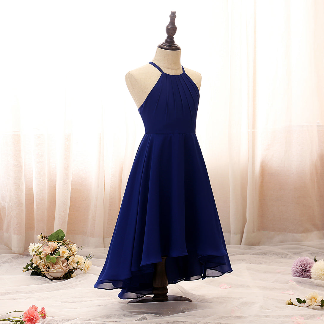 Halter Spaghetti Straps Tea-Length Chiffon Girls Birthday Dresses With Pleated Girls Gidiondress