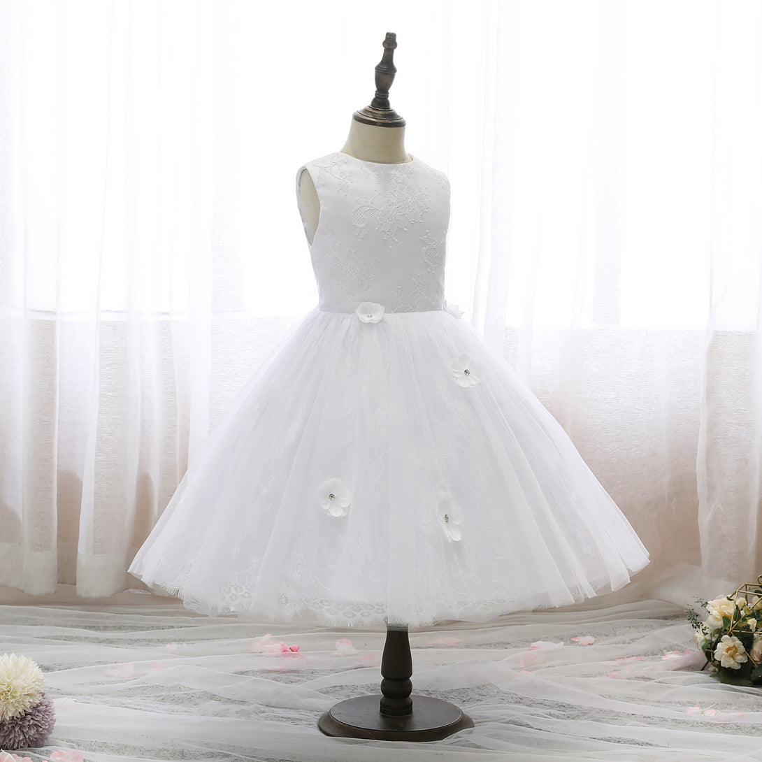Boat Neck Sleeveless Knee-Length Lace/Satin/Tulle Flower Girl Dresses With 3D Flower Girls Gidiondress