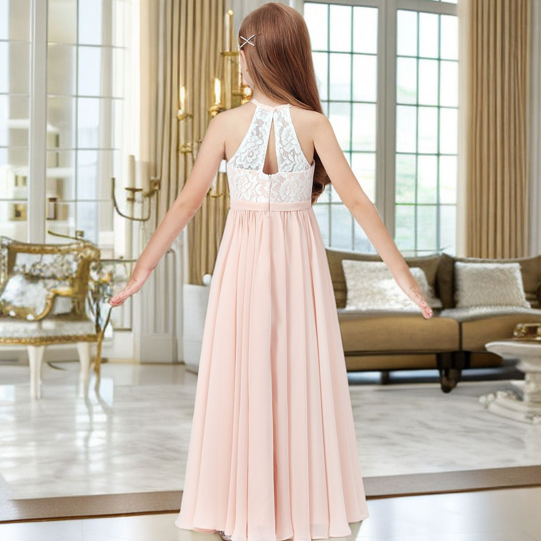 Lace Chiffon Junior Bridesmaid Dress For Child Birthday Evening Dress With Belt Gidiondress