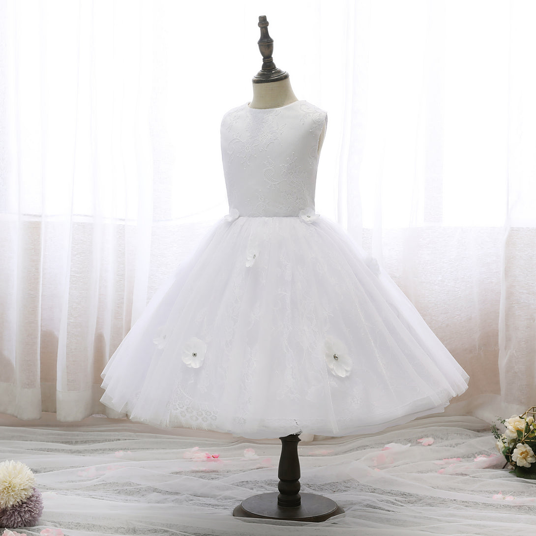 Boat Neck Sleeveless Knee-Length Lace/Satin/Tulle Flower Girl Dresses With 3D Flower Girls Gidiondress