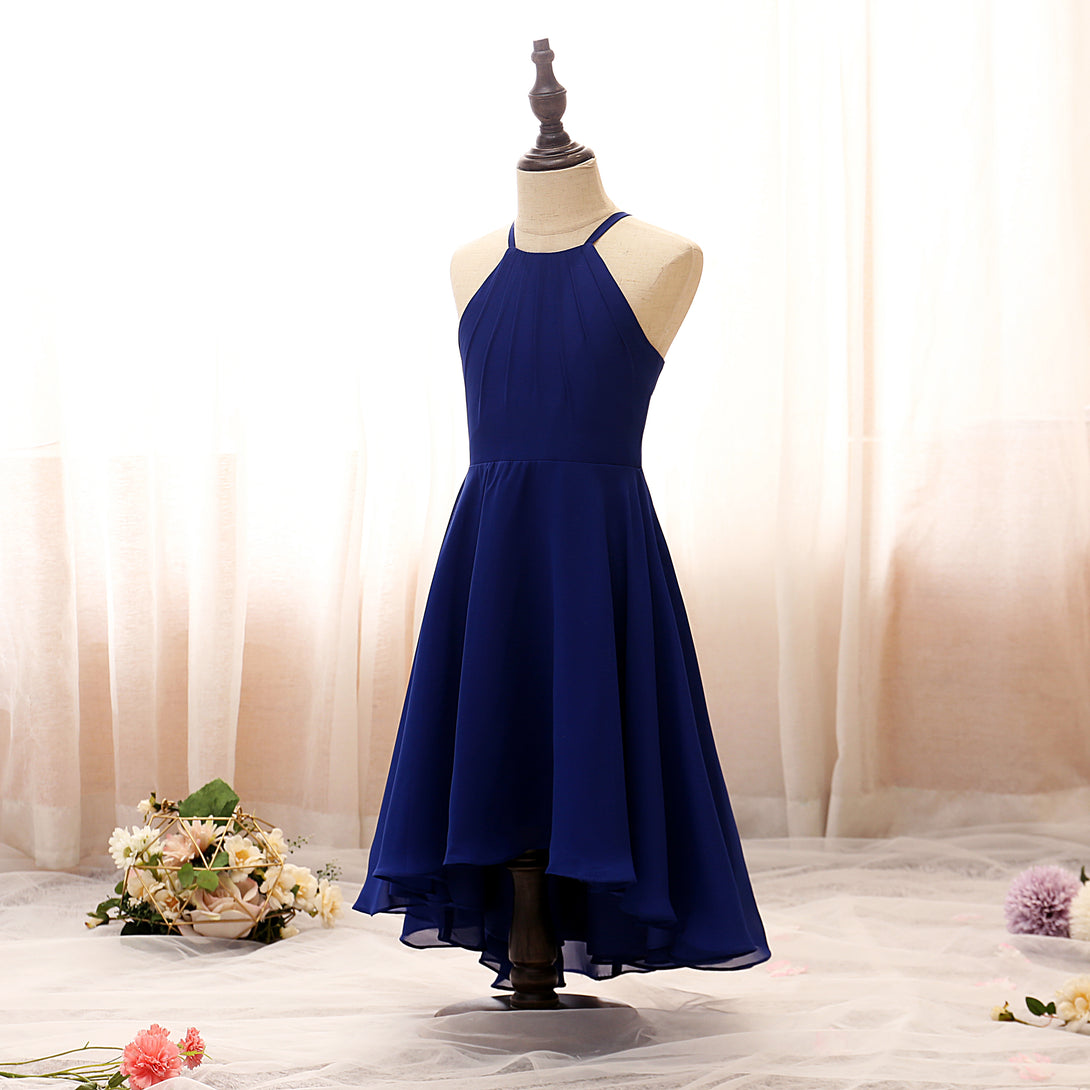 Halter Spaghetti Straps Tea-Length Chiffon Girls Birthday Dresses With Pleated Girls Gidiondress