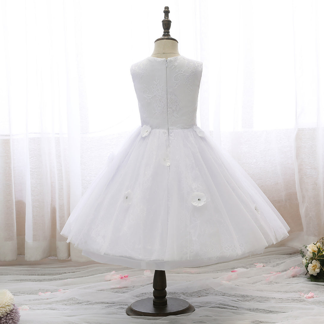 Boat Neck Sleeveless Knee-Length Lace/Satin/Tulle Flower Girl Dresses With 3D Flower Girls Gidiondress