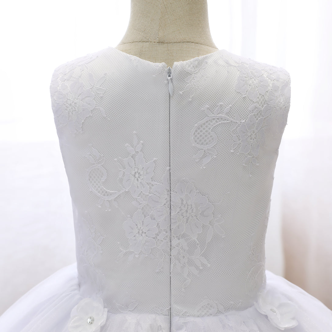 Boat Neck Sleeveless Knee-Length Lace/Satin/Tulle Flower Girl Dresses With 3D Flower Girls Gidiondress