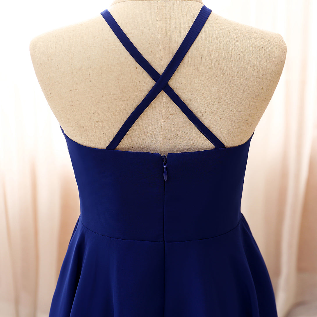 Halter Spaghetti Straps Tea-Length Chiffon Girls Birthday Dresses With Pleated Girls Gidiondress