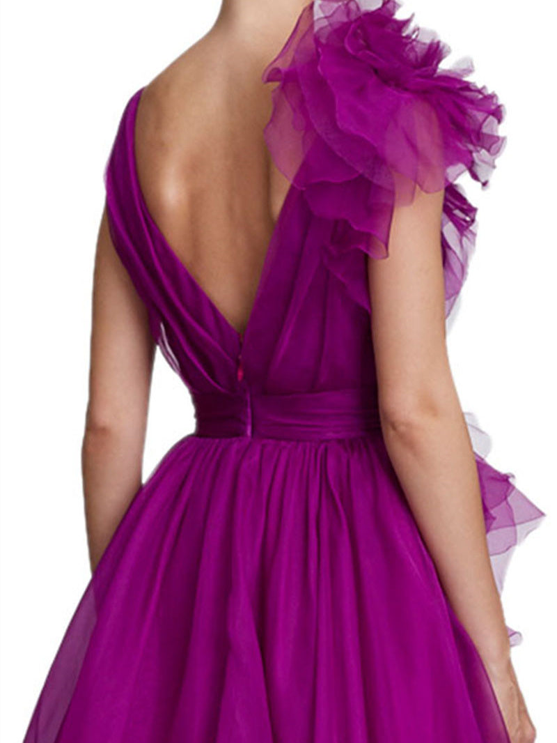 A-Line/Princess V-Neck Sleeveless Floor-length Long Formal Chiffon Evening Floar Dresses with Split Side/Cascading Ruffles/Belt BabaMila