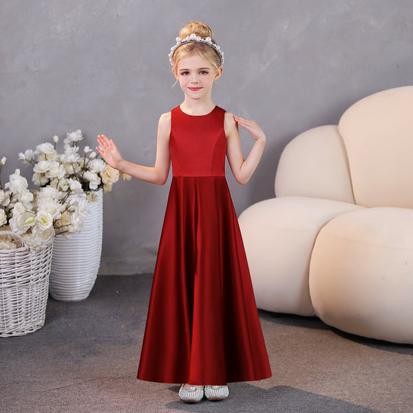 Girls Birthday Dresses Simple Sleeveless Satin Floor-Length Junior Bridesmaid Dress Girls Gidiondress