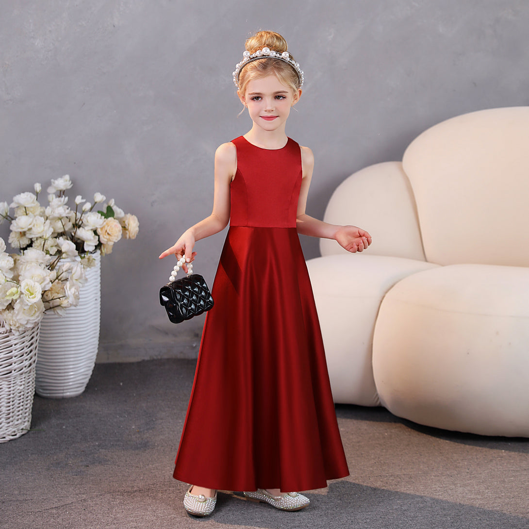 Girls Birthday Dresses Simple Sleeveless Satin Floor-Length Junior Bridesmaid Dress Girls Gidiondress