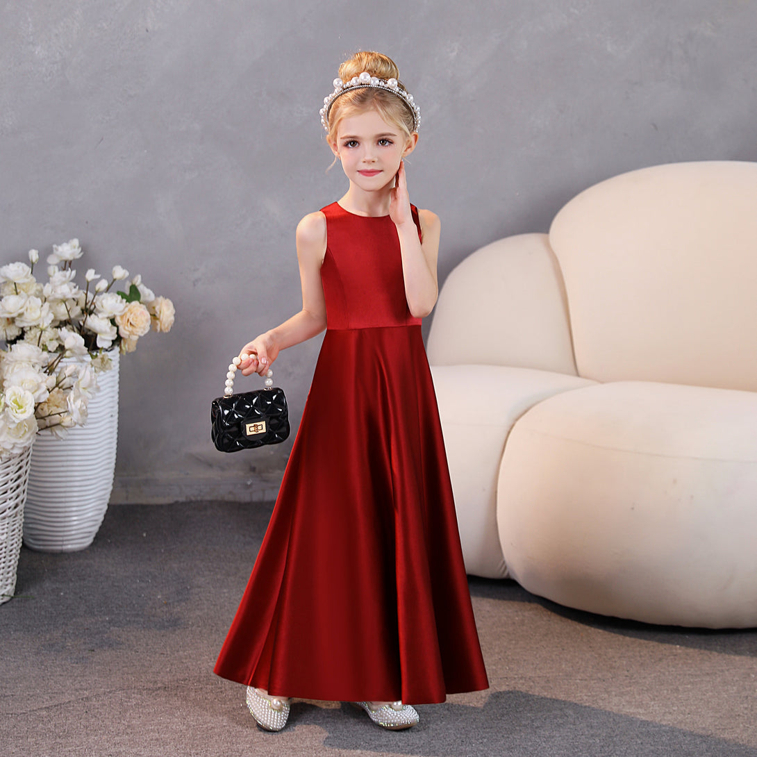 Girls Birthday Dresses Simple Sleeveless Satin Floor-Length Junior Bridesmaid Dress Girls Gidiondress