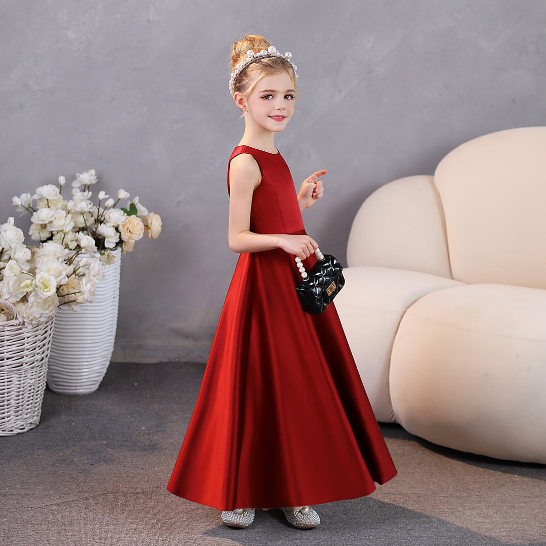 Girls Birthday Dresses Simple Sleeveless Satin Floor-Length Junior Bridesmaid Dress Girls Gidiondress