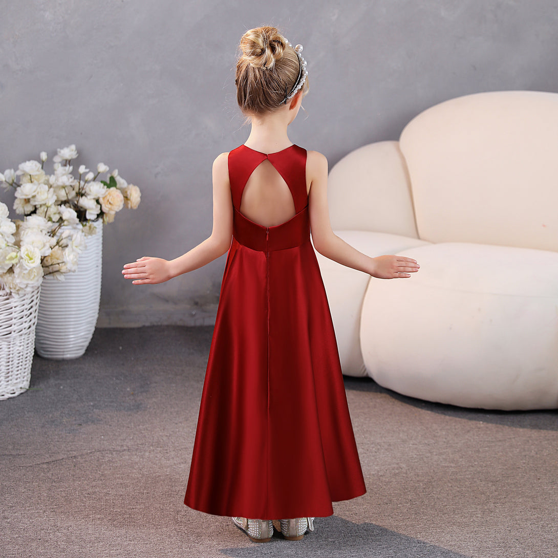 Girls Birthday Dresses Simple Sleeveless Satin Floor-Length Junior Bridesmaid Dress Girls Gidiondress