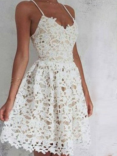 Homecoming Dress Ivory Spaghetti Straps Lace-up Short Prom Dress Party Dress Homecoming Dress BabaMila