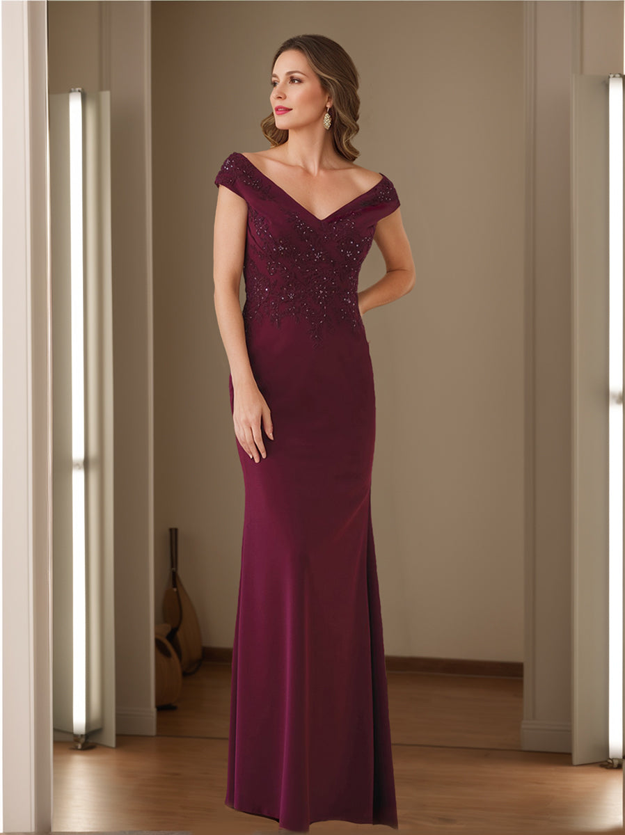 Sheath/Column V-Neck Sleeveless Mother Of The Bride Dresses With Appliques BabaMila