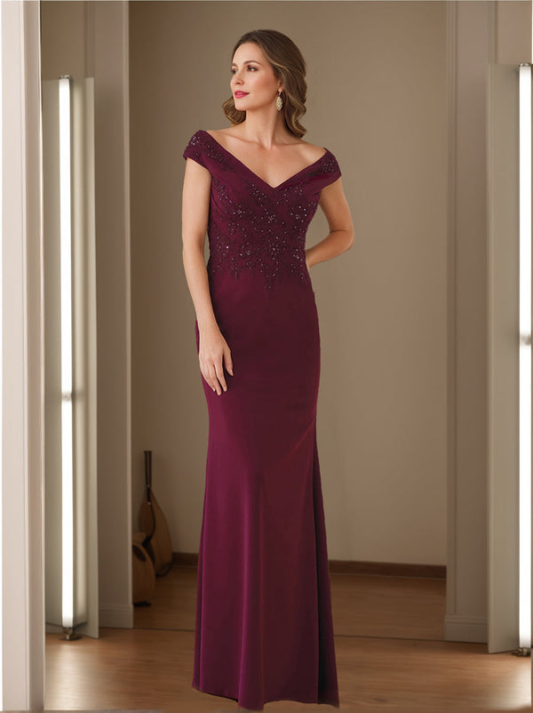Sheath/Column V-Neck Sleeveless Mother Of The Bride Dresses With Appliques BabaMila