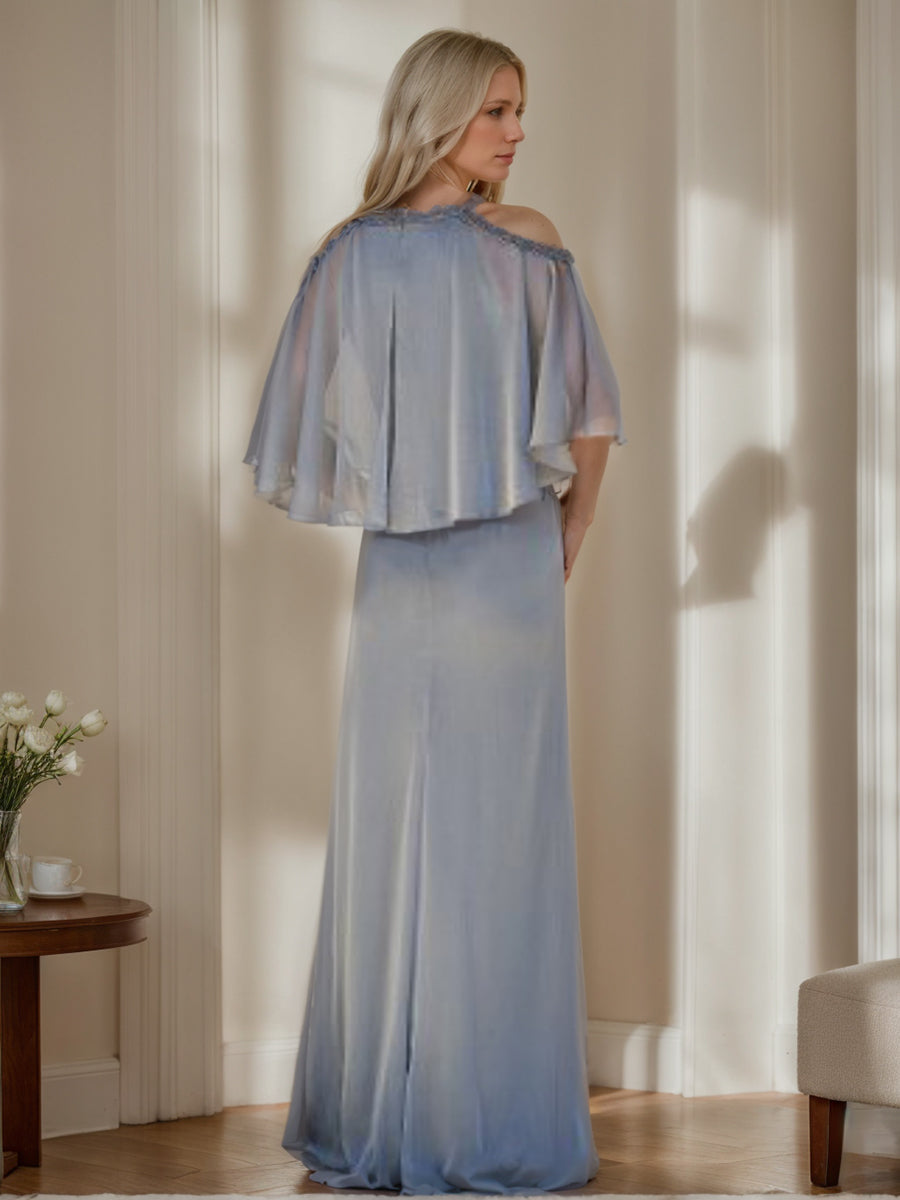 Sheath/Column Cowl Neck Half Sleeves Mother Of The Bride Dresses With Ruffles & Beadings BabaMila