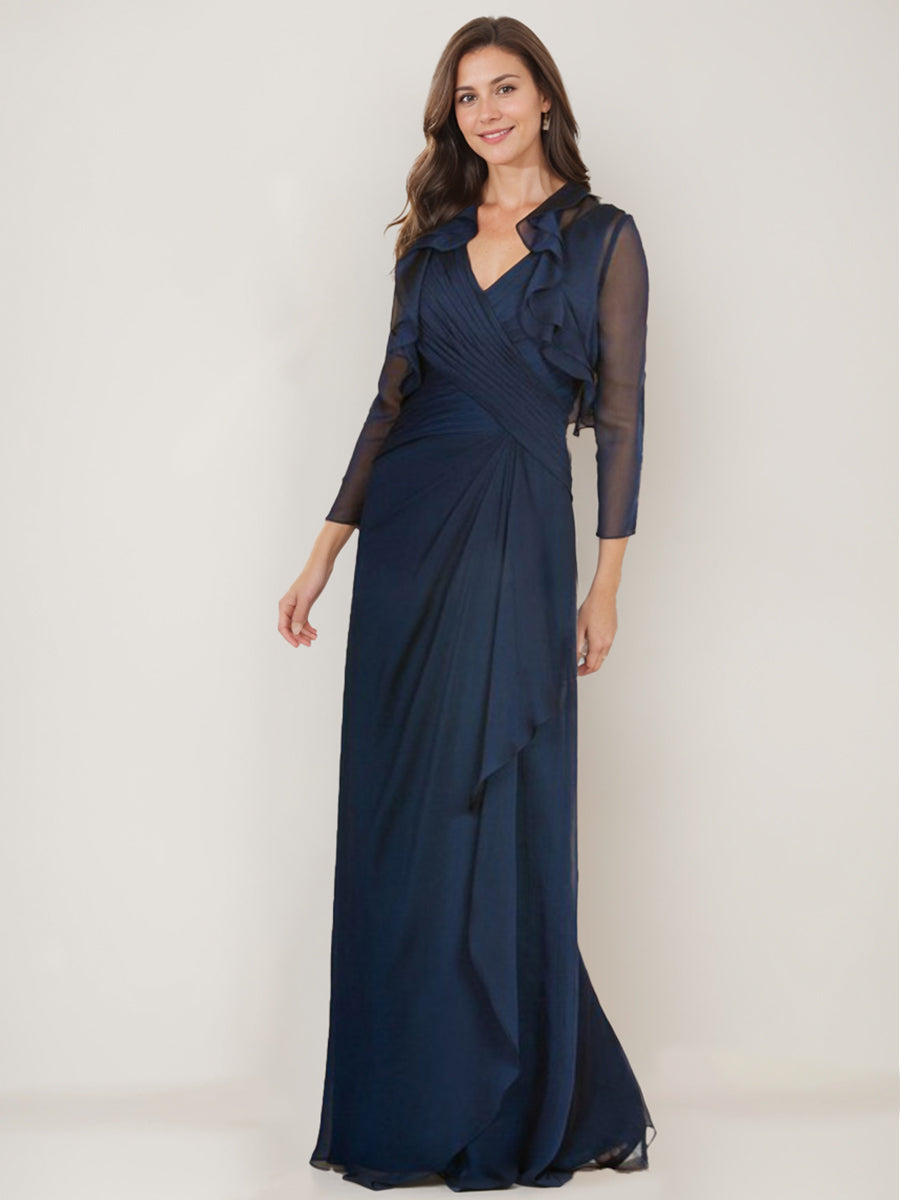 Sheath/Column V-Neck 3/4 Sleeves Mother Of The Bride Dresses With Ruffles & Jacket BabaMila