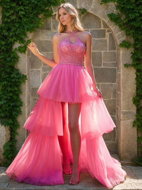 A-Line/Princess Criss Cross Sleeveless Asymmetrical Ruched Prom Dresses BabaMila