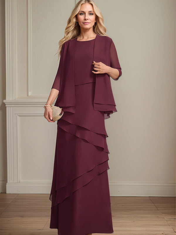 Sheath Boat Neck 3/4 Sleeve Floor-Length Chiffon Mother of the Bride Dress With Jacket BabaMila