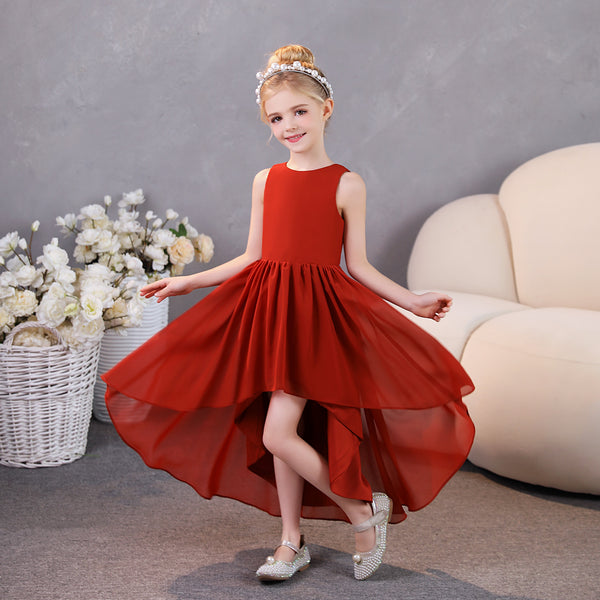 Girls Birthday Dresses Simple Scoop Neck Sleeveless Chiffon Asymmetrical Junior Bridesmaid Dress/Party Dresses With Pleated Girls Gidiondress