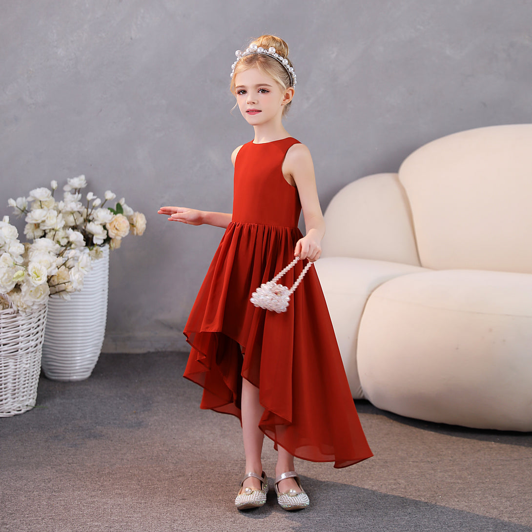 Girls Birthday Dresses Simple Scoop Neck Sleeveless Chiffon Asymmetrical Junior Bridesmaid Dress/Party Dresses With Pleated Girls Gidiondress as picture 12M
