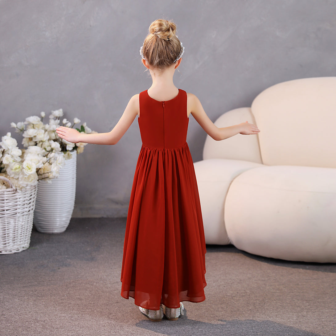 Girls Birthday Dresses Simple Scoop Neck Sleeveless Chiffon Asymmetrical Junior Bridesmaid Dress/Party Dresses With Pleated Girls Gidiondress