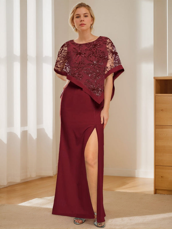 Trumpet/Mermaid Jewel Neck Floor-Length Mother Of The Bride Dresses With Appliques & Split Side BabaMila