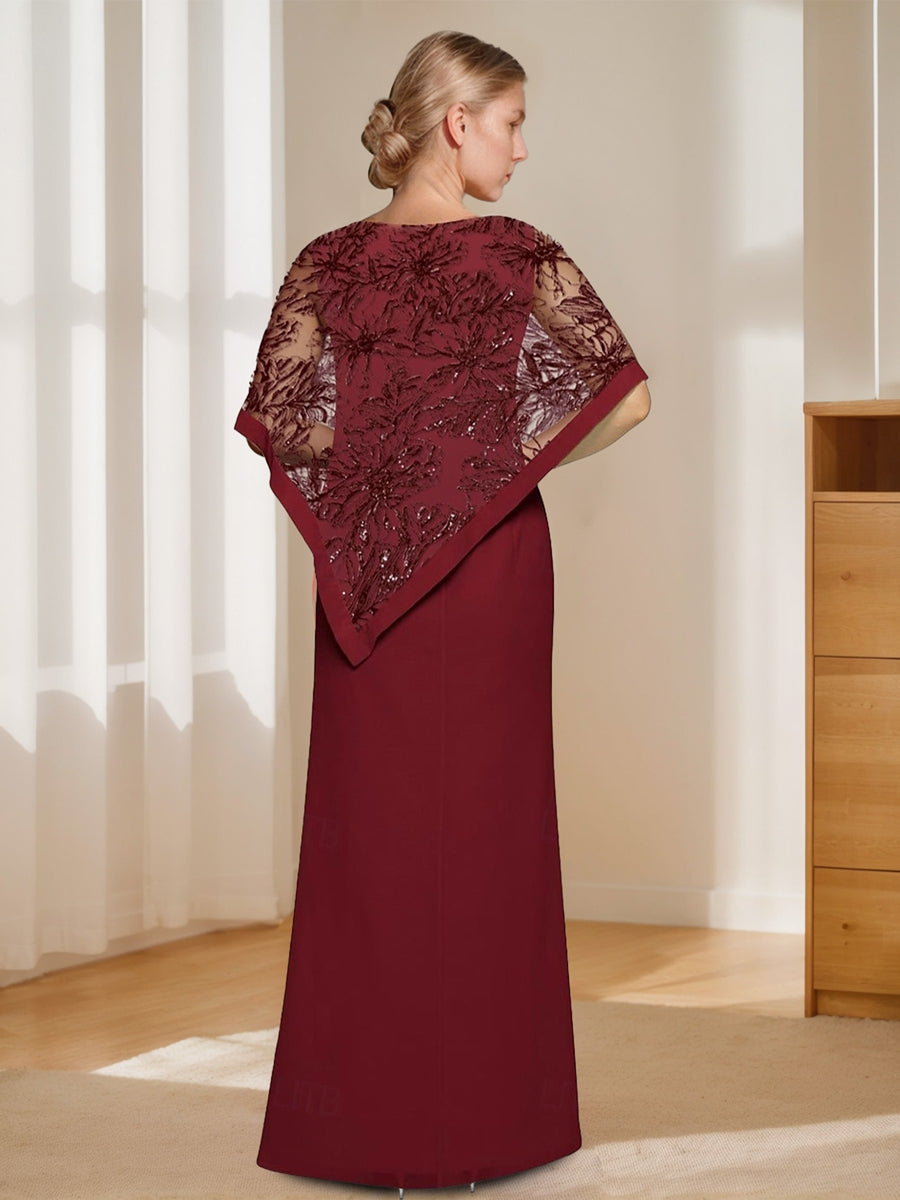 Trumpet/Mermaid Jewel Neck Floor-Length Mother Of The Bride Dresses With Appliques & Split Side BabaMila