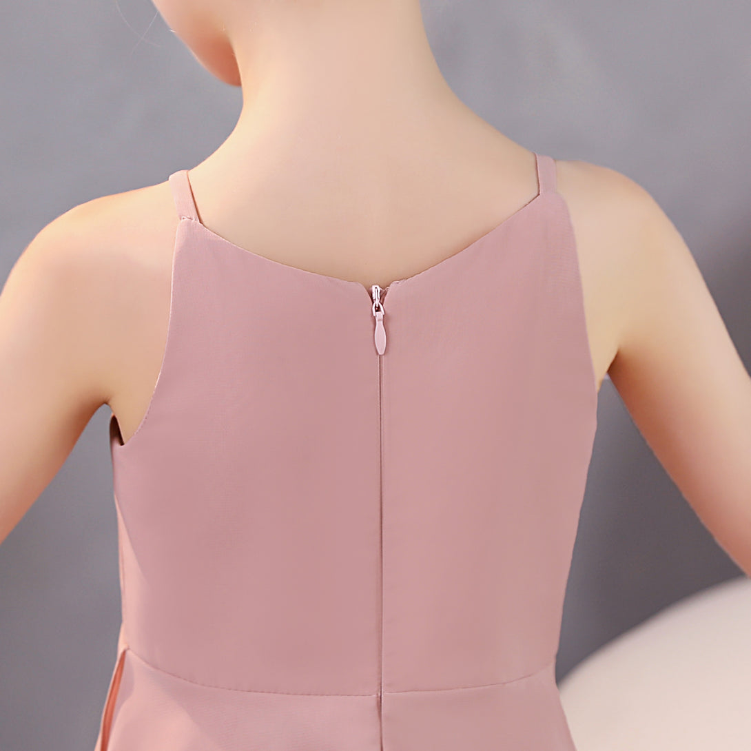 Girls Birthday Dresses Simple Boat Neck Spaghetti Straps Chiffon Asymmetrical Junior Bridesmaid Dress/Party Dresses With Ruffled Hem Girls Gidiondress