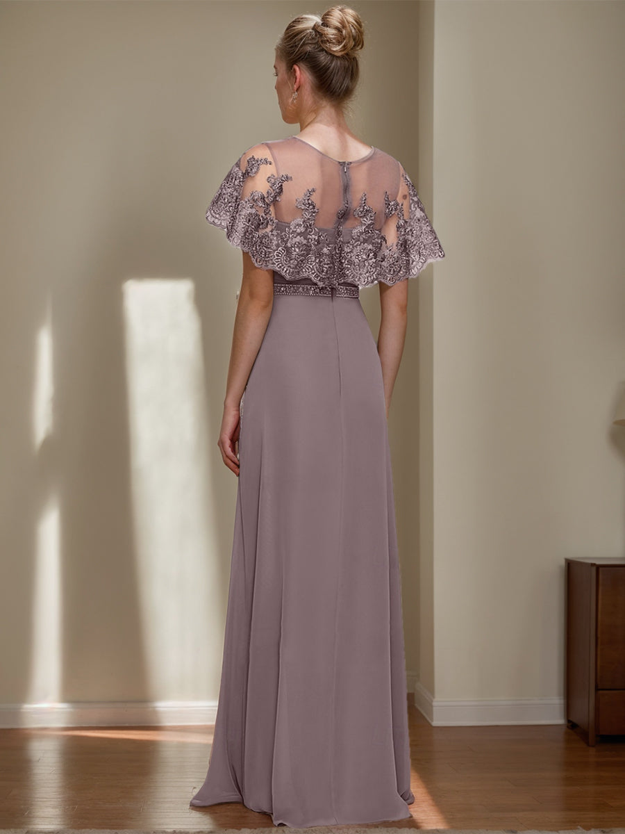 Sheath/Column Elegant Jewel Neck Mother Of The Bride & Groom Dresses With Appliques & Belt & Beadings BabaMila