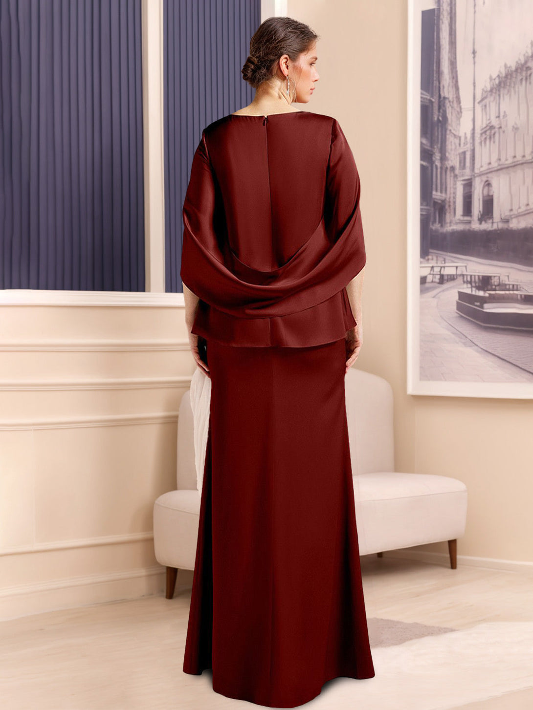 Sheath/Column Scoop Neck Half Sleeves Floor-Length Stretch Satin Plus Size Mother Of The Bride/Groom Dresses BabaMila