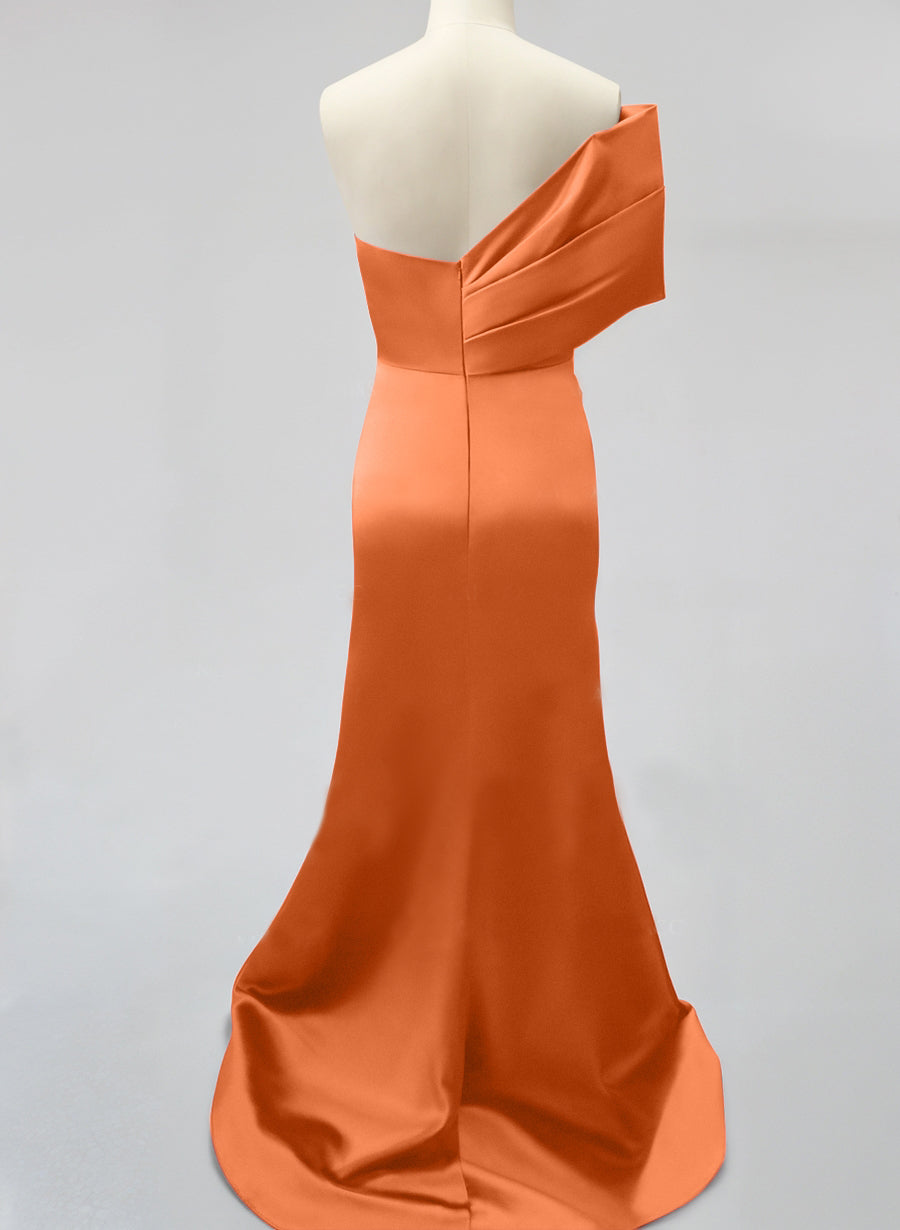 Mermaid/Trumpet Asymmetrical One-Shoulder Sleeveless Evening Dresses With Split Side/Pleated BabaMila