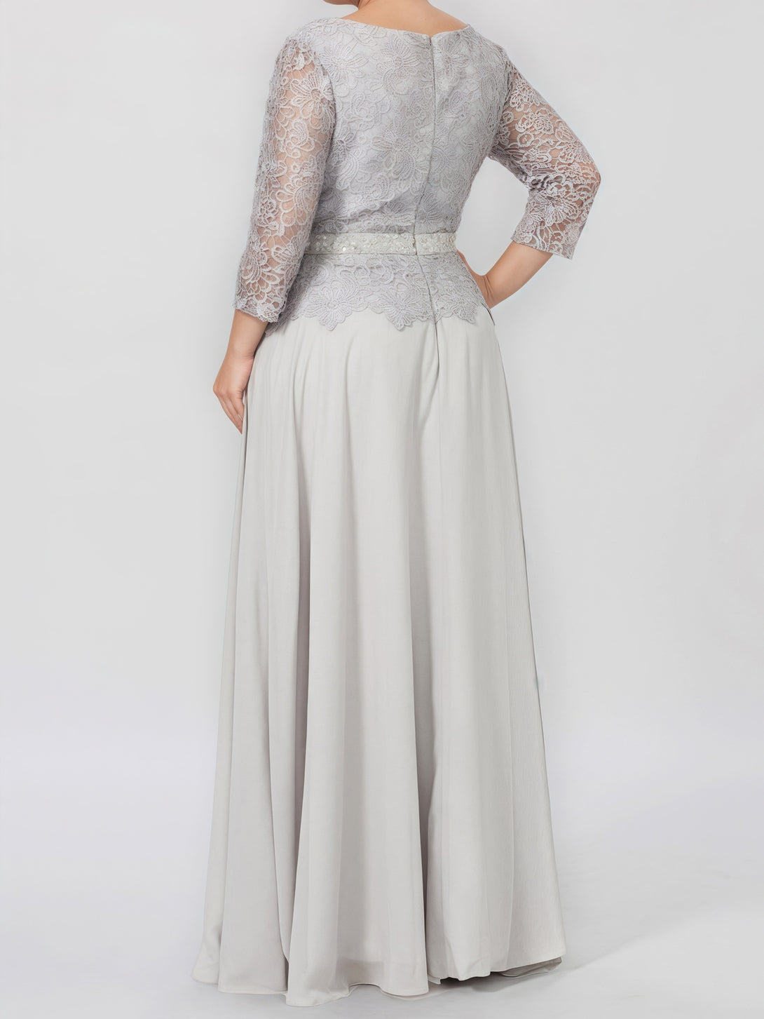 Scoop Neck 3/4 Sleeve A-Line Floor-Length Chiffon/Lace Mother of the Bride Dress With Sequins/Belt BabaMila