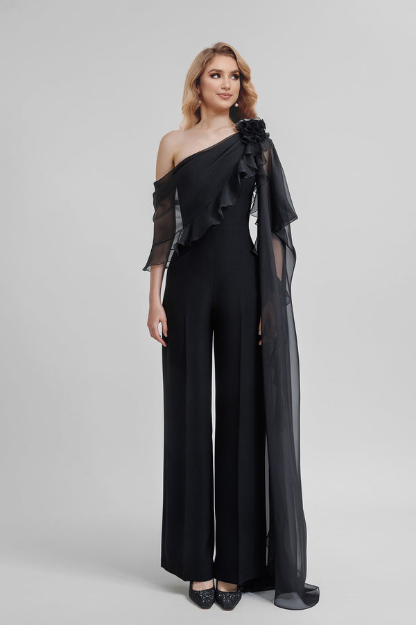 Jumpsuits One-Shoulder Half Sleeves Chiffon Mother Of The Bride Pantsuits BabaMila