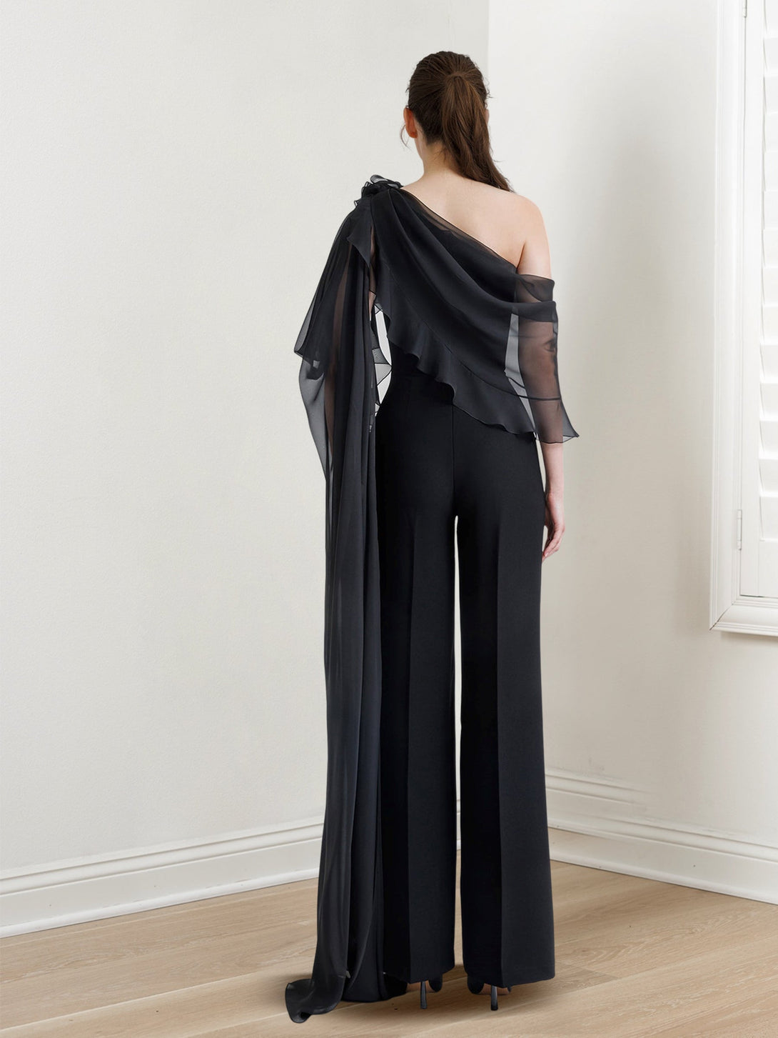 Jumpsuits One-Shoulder Half Sleeves Chiffon Mother Of The Bride Pantsuits BabaMila