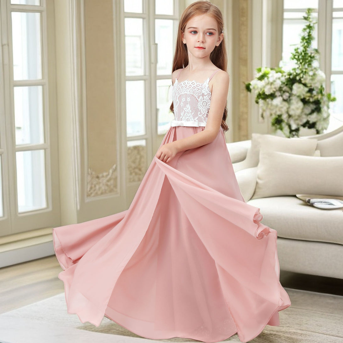 Lace/Chiffon Junior Bridesmaid Dress For Kids Pageant Festivity Celebration Wedding Event Birthday Evening Party Banquet Prom Girls BabaMila