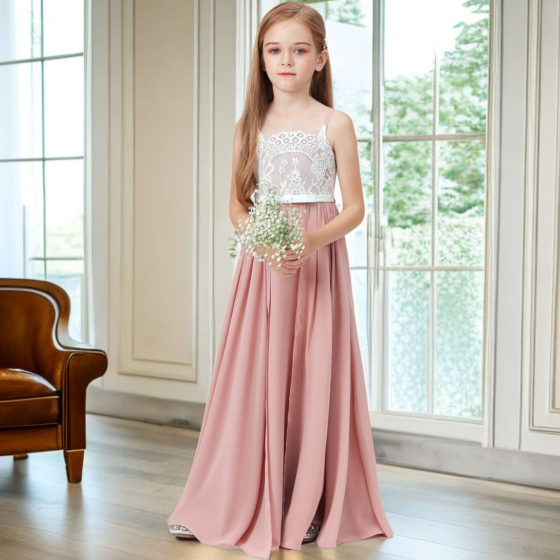 Lace/Chiffon Junior Bridesmaid Dress For Kids Pageant Festivity Celebration Wedding Event Birthday Evening Party Banquet Prom Girls BabaMila