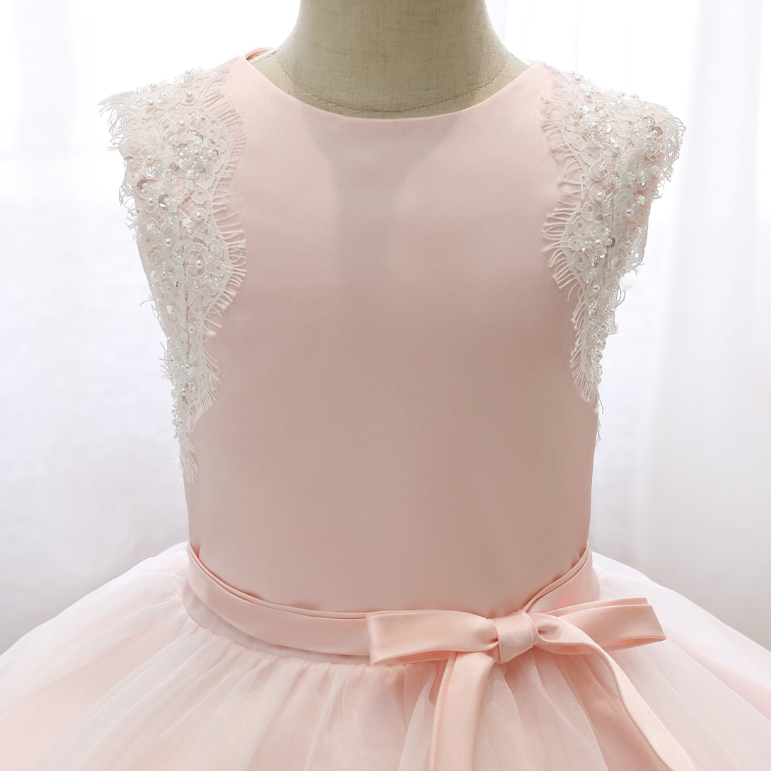Boat Neck Sleeveless Knee-Length Lace/Satin/Tulle Girls Birthday Dresses With Appliques/Belt Girls Gidiondress