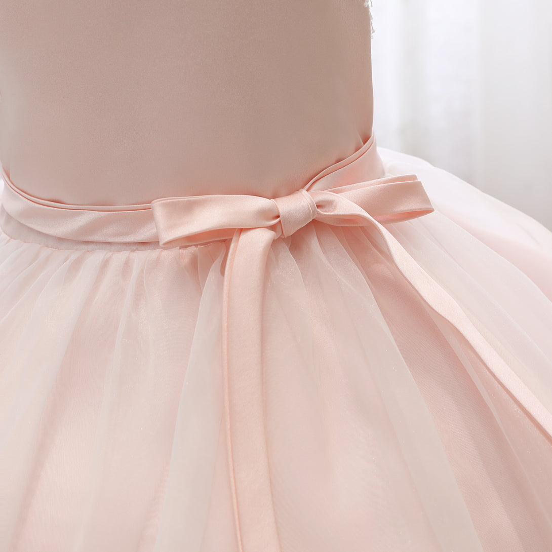 Boat Neck Sleeveless Knee-Length Lace/Satin/Tulle Girls Birthday Dresses With Appliques/Belt Girls Gidiondress